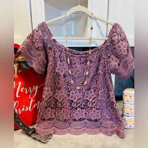 Haute Mode Modern Lace Off Shoulder Top Size L